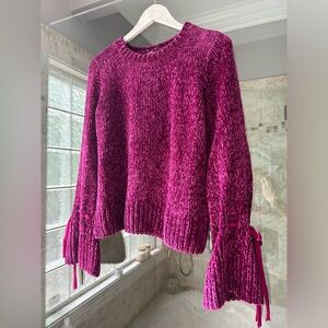 Magenta Berry Chenille Knit Sweater Flare Sleeves M